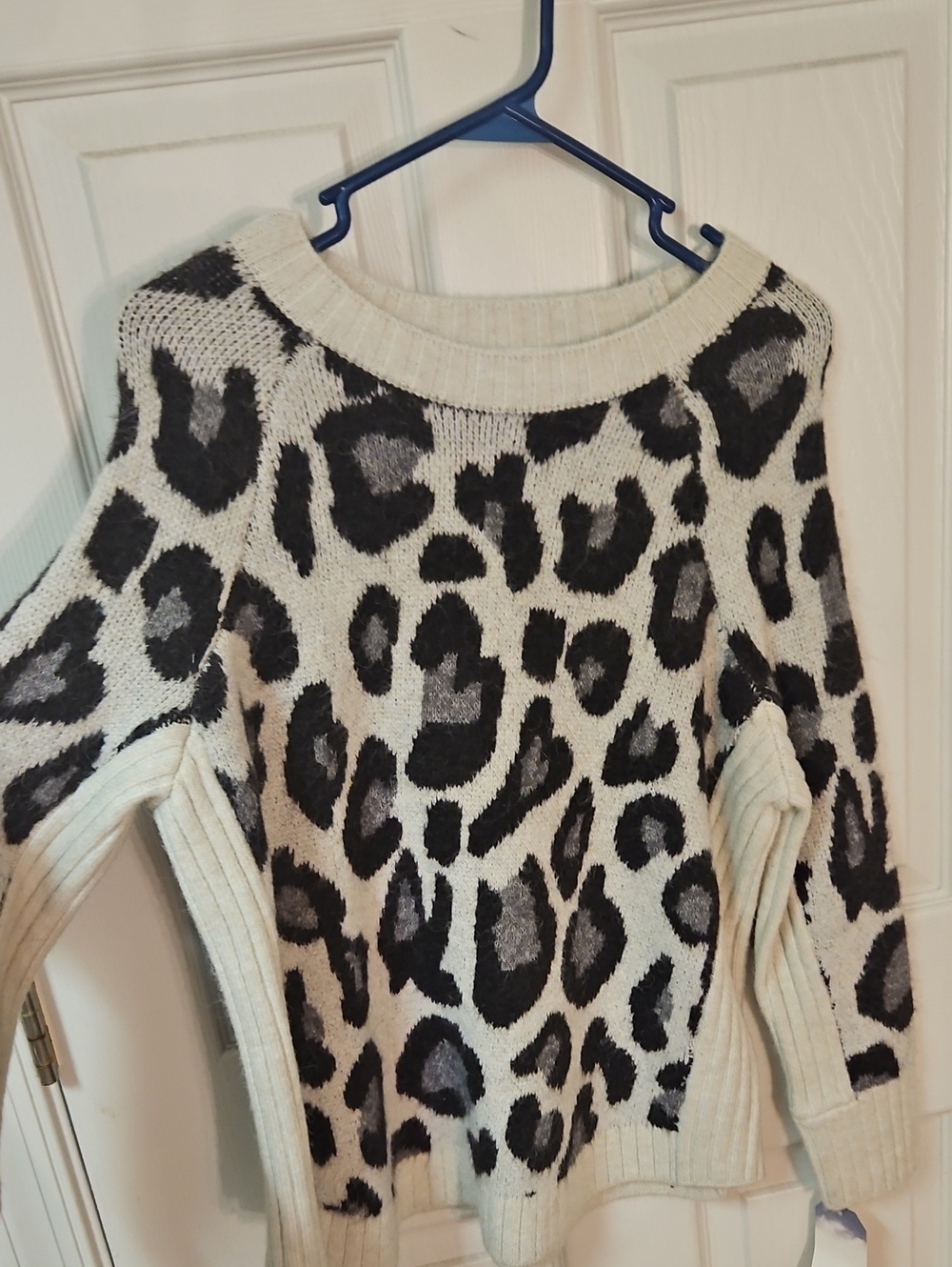 Leopard Print Crewneck Sweater - Cream and Black